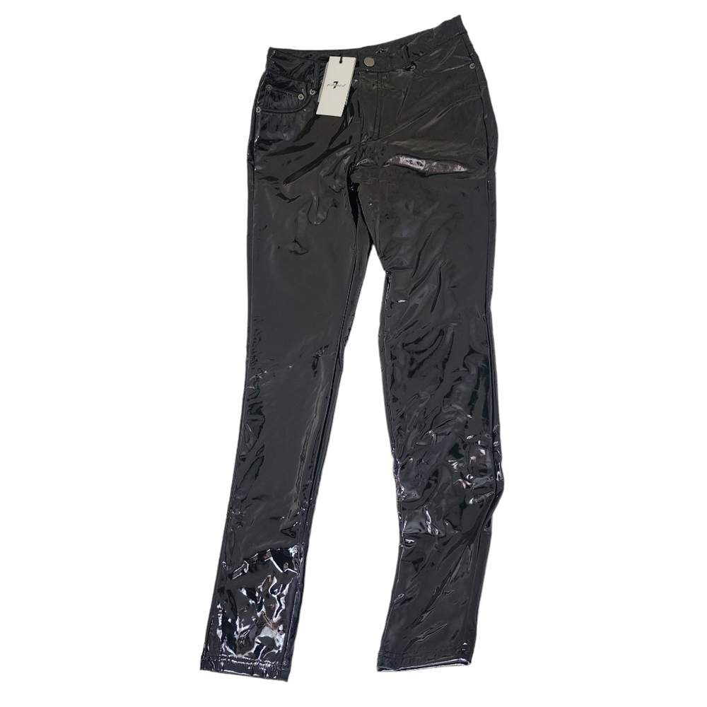New 7 for All Mankind Black Faux Patent Leather Vinyl Skinny Pants - Small